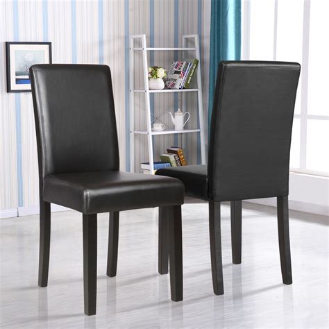 Set Of 2 Kitchen Dinette Dining Room Chair Elegant Design Black Leather