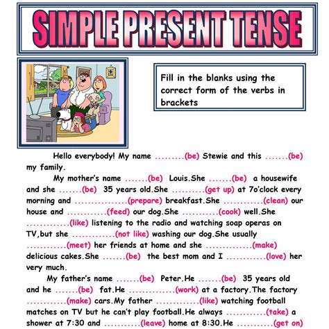 Simple Present Tense Reading Text Gap Filling Exercise Ee