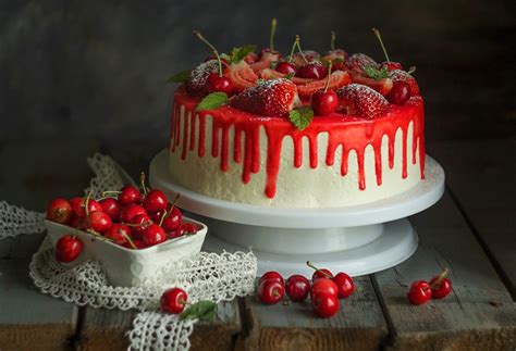 Download Fruit Cherry Pastry Food Cake Hd Wallpaper