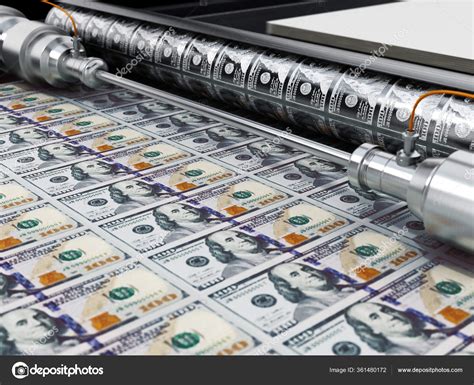 Money Printing Machine Printing 100 Dollar Banknotes Illustration Stock