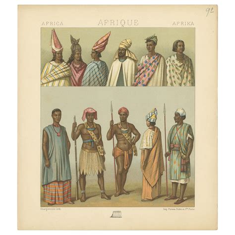 Pl Antique Print Of African Costumes Racinet Circa For Sale