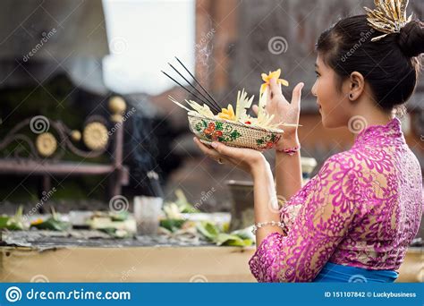 Balinese Woman During Praying Stock Photo Image Of Prayer Aroma