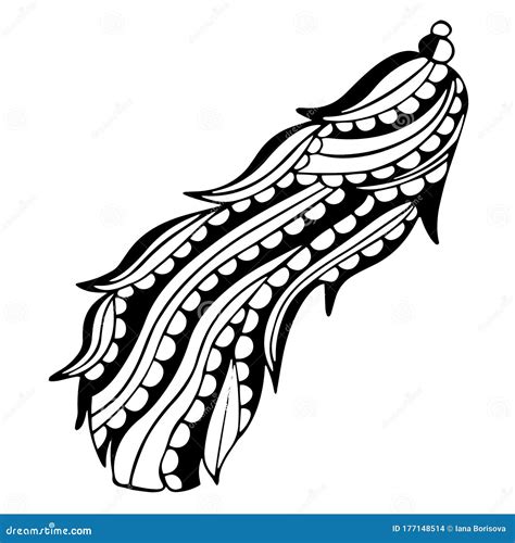 Patterned Curved Bird Feather In Black And White With Oblique Stripes