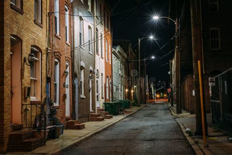 Row Houses At Night In Fells Point Baltimore Maryland Stock Photo