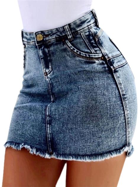 Sexy Dance Women Casual Mid Waisted Washed Frayed Pocket Denim Jean Bodycon Short Skirt Sexy