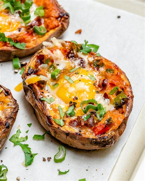 Twice Baked Stuffed Sweet Potatoes With Bacon And Eggs For