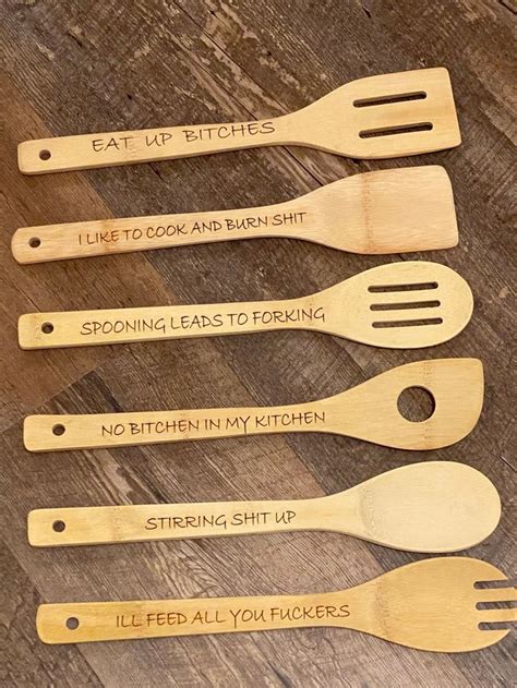 Personalized Funny Wooden Spoon Setcustom Kitchen Etsy Wooden Spoons Custom Wooden Spoons