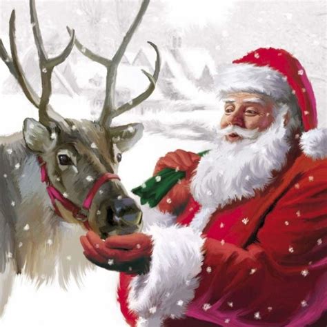 Santa Feeding Reindeer Copy  Julekort Jul Nisser