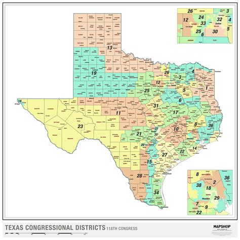 Texas Congressional Districts Wall Map By Mapshop The Map Shop