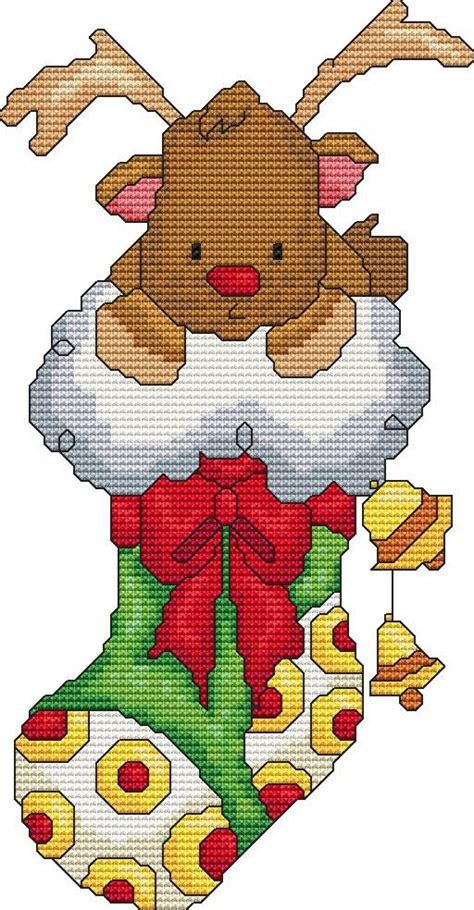 cross stitch pattern cute reindeer in stocking christmas etsy
