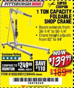 Get $167.35 off ton long reach professional floor jack @ harbor freight, and get a great saving when you purchase next time. Harbor Freight 2 Ton Engine Hoist Coupon - Harbor Freight Free Item Coupons Are Back Kind Of 3 ...