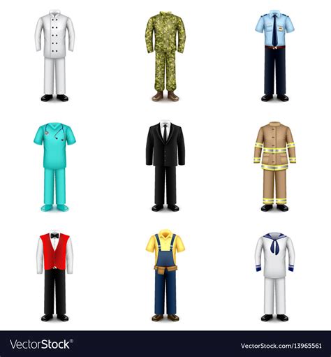 Professions Uniforms Icons Set Royalty Free Vector Image