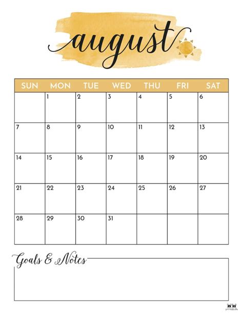 August Calendar Template 2022