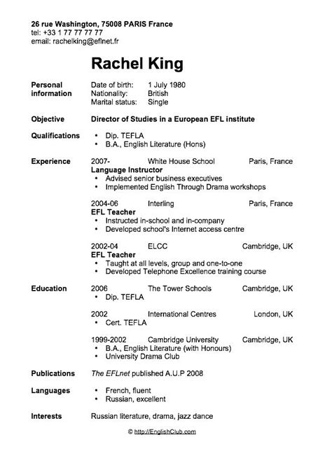Curriculum Vitae English Format Free Samples Examples And Format