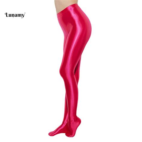 Lunamy 2019 Glitter Pantyhose Rose Red Sexy Satin Glossy Stockings Shiny Trousers Japanese High