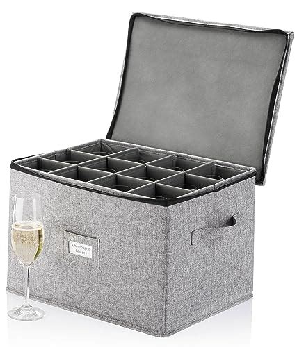 Champagne Flute Storage Box Hard Shell China Storage Holds 12 Stemware Glasses