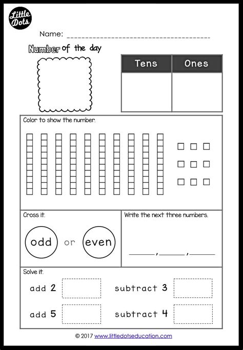 Free Number Of The Day Printable And Worksheet For K 2 Second Grade