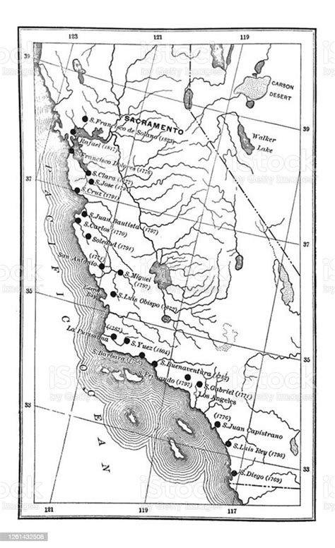 Antique Illustration Map Of California Stock Illustration Download