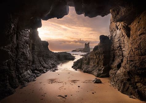 Hd Wallpaper Beach Cave Australia Sand Rock Sea Sunset Clouds
