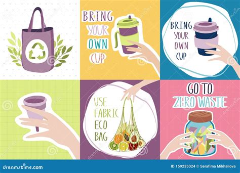 Eco Friendly Banners With Zero Waste Lifestyle Tips Stock Vector