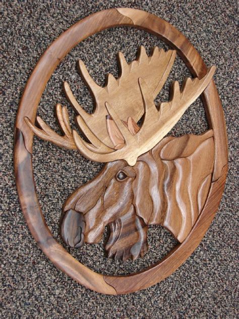 Intarsia Moose Head Side In Frame Moose R Uscom Log Cabin Decor