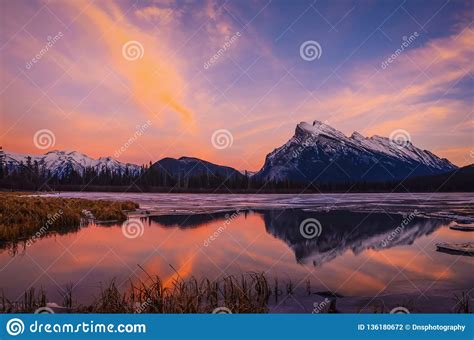 Rundle Reflection In Vermillion Lakes Banff National Park Alberta