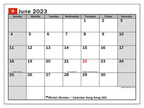 June 2023 Printable Calendar “hong Kong Ss” Michel Zbinden Hk