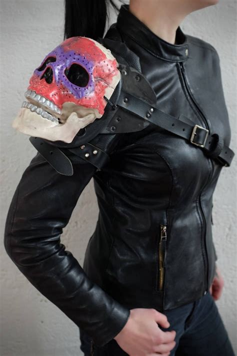 Skull Shoulder Armour Leather El Wire Burning Man Wasteland