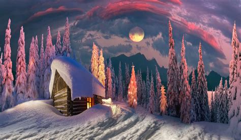 1024x600 Resolution House In Winter Amazing Digital Art 1024x600