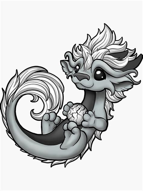 Silver Oriental Dragon Sticker By Rebecca Golins Cute Dragon Drawing