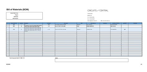 Build Of Materials Excel Template