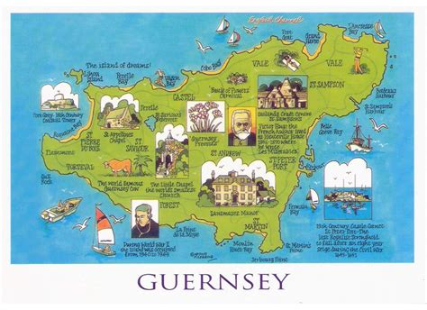 Large Tourist Illustrated Map Of Guernsey Guernsey Europe