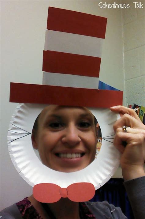 He also colored black fur around the paper plate. Schoolhouse Talk!: Cat in the Hat Mask Craftivity