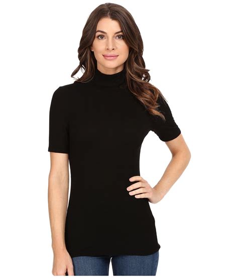 Three Dots Synthetic Cleo Short Sleeve Turtleneck In Black Lyst