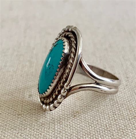 Navajo Turquoise Ring Sterling Silver Vintage Native American Twisted