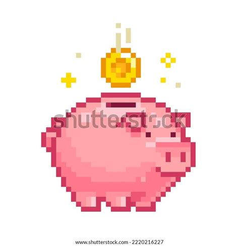 Vektor Stok Pixel Art Piggy Bank Icon Retro Tanpa Royalti 2220216227