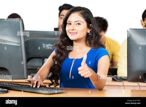College Student Girl Computer Education Thumbsup Success Stock Photo