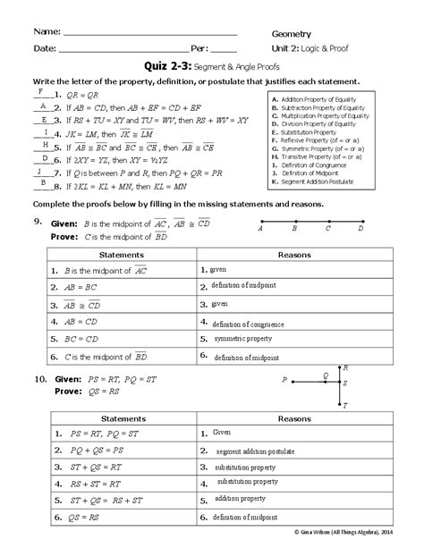 Algebra Proofs Worksheet Answer Key
