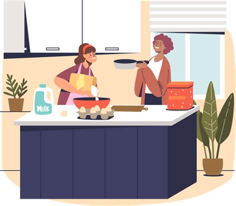 Best Premium Mother And Daughter Cooking At Home On Kitchen Illustration Download In Png
