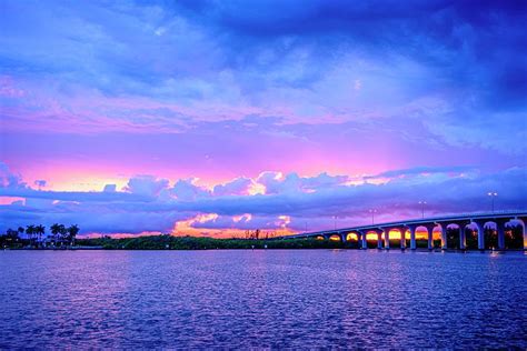 Pink And Blue Sunset Over The Indian River Photograph By