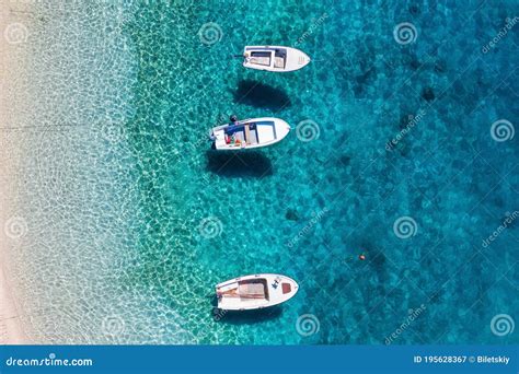 Mediterranean Sea Seascape With Boats Aerial View Of Floating Boat On