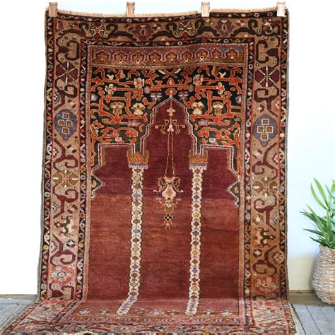 Antique Turkish Prayer Rug Circa 1940 72l X 42w Weft And Wool