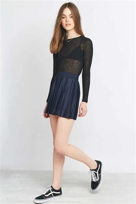 Urban Outfitters Pleated A Line Navy Mini Skirt Urban Outfitters