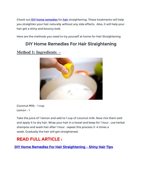Prolonged use of chemical hair straightening has there is hope though. (PDF) Top 10 Home Remedies Hair Straightening Tips