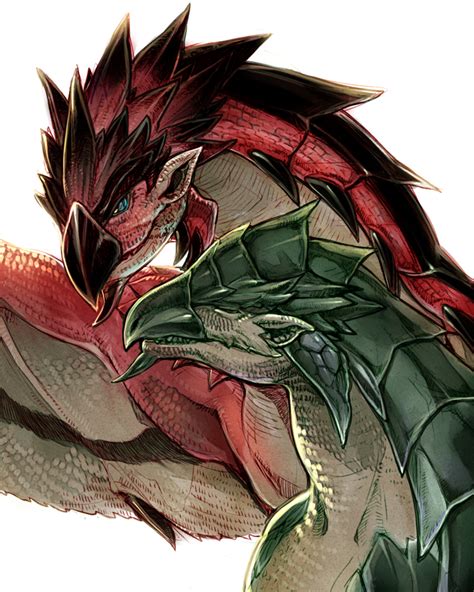 The first time you fight a dragon in monster hunter: rathalos and rathian (monster hunter) drawn by hpa ...