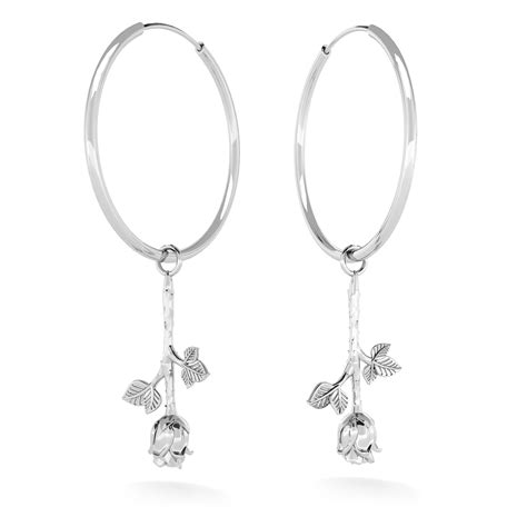 Hoop Earrings With Rose Charms Sterling Silver Store Giorre