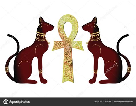 Egyptian Cats Antique Golden Ankh Egyptian Religious Symbol Bastet Ancient Stock Vector Image By
