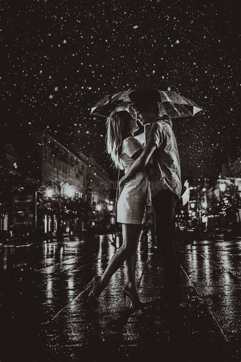 Happy Couple Kissing Under The Rain Stock Image Image Of Girl Happy 45379857