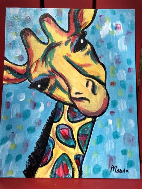 Colorful Giraffe Acrylic Painting Abstract Art Great For A Kids