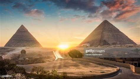 View Of The Great Sphinx Pyramid Of Khafre And Great Pyramid Of Giza At